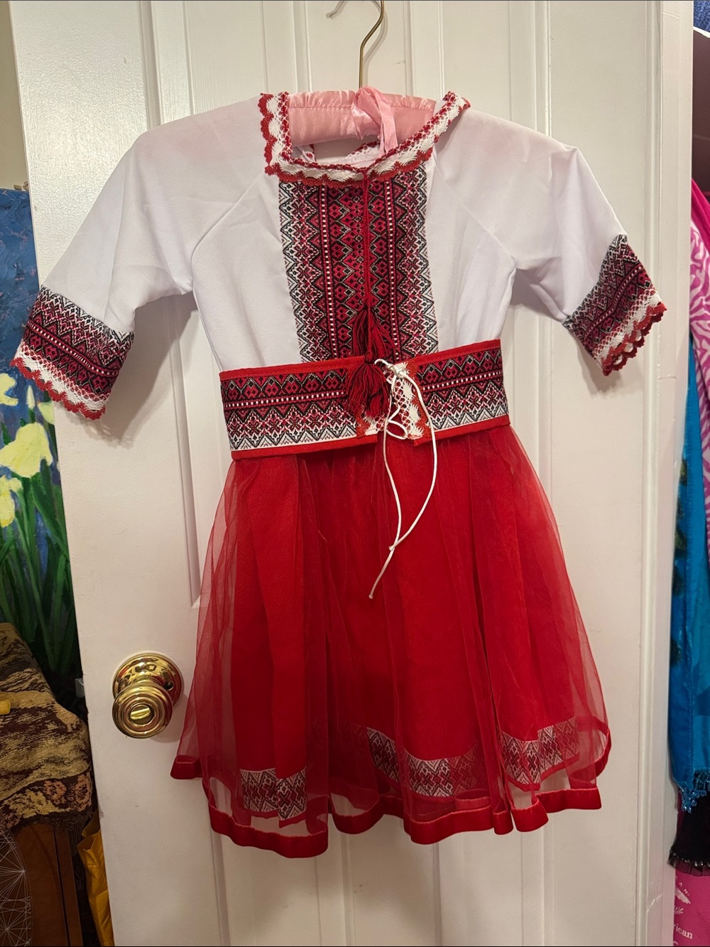 Girls Red and White Traditional Ukrainian Embroidered Dress